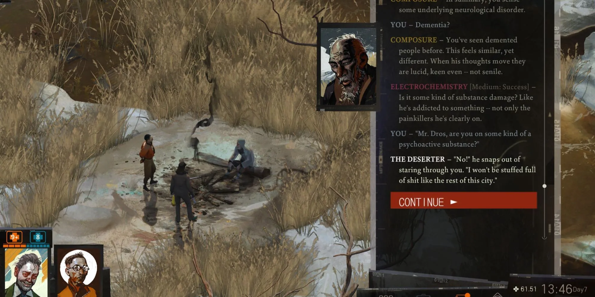 Harry DuBois và Kim Kitsuragi thảo luận trong Disco Elysium, nơi người chơi có thể đưa ra những quyết định trái ngược