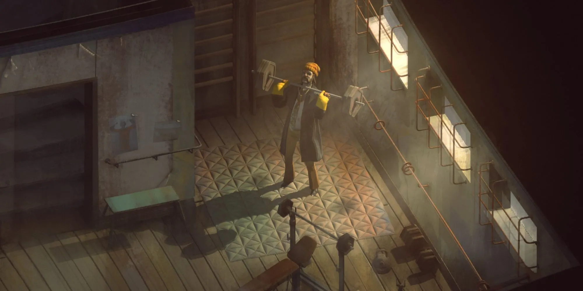 Nhân vật Harry DuBois khám phá khu vực Martinaise trong Disco Elysium khi người chơi tự đặt thử thách