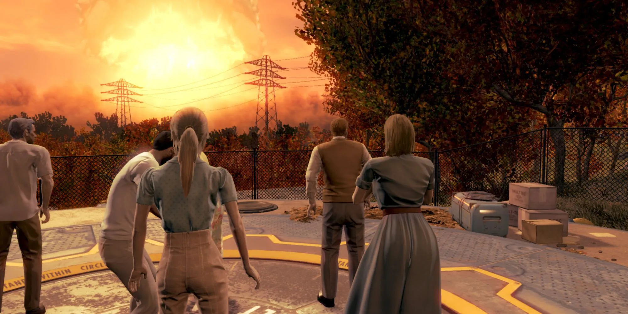 Cảnh mở đầu Fallout 4 với vụ nổ hạt nhân nhìn từ xa