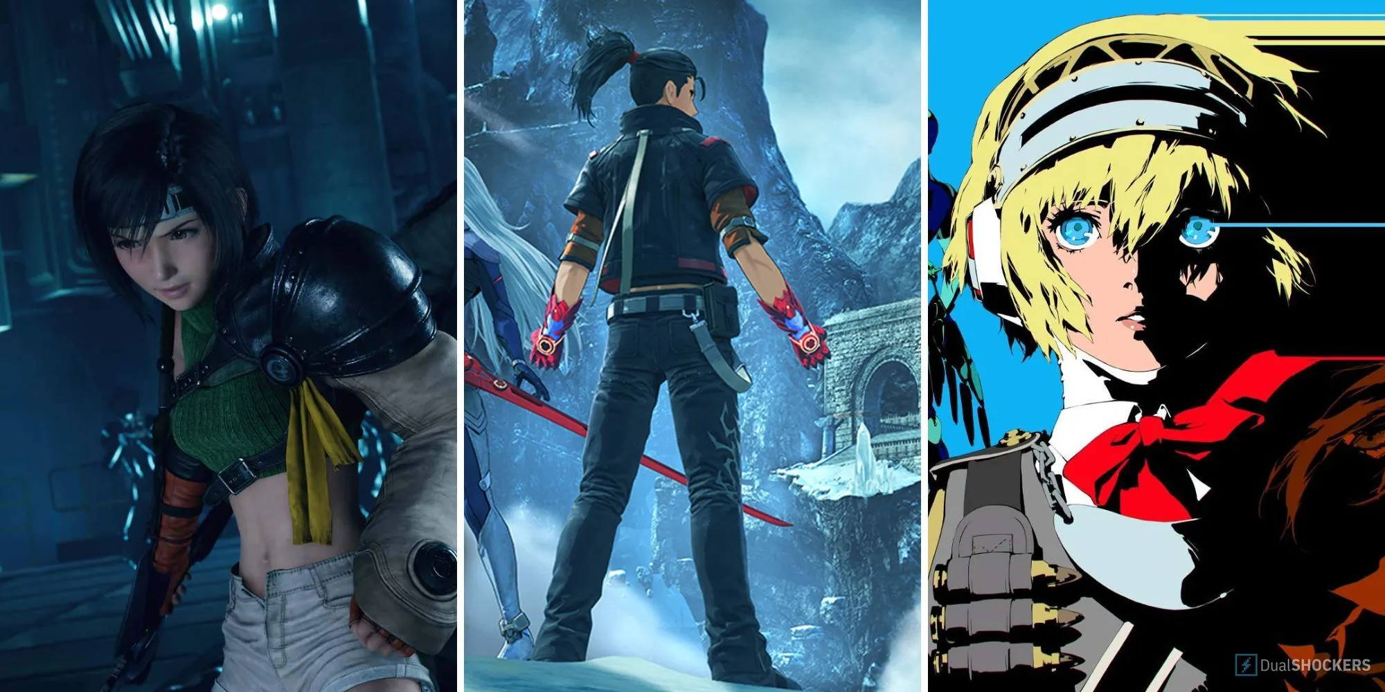 Hình ảnh bìa bài viết xếp hạng 8 DLC JRPG hay nhất, với logo DualShockers và ảnh minh họa game