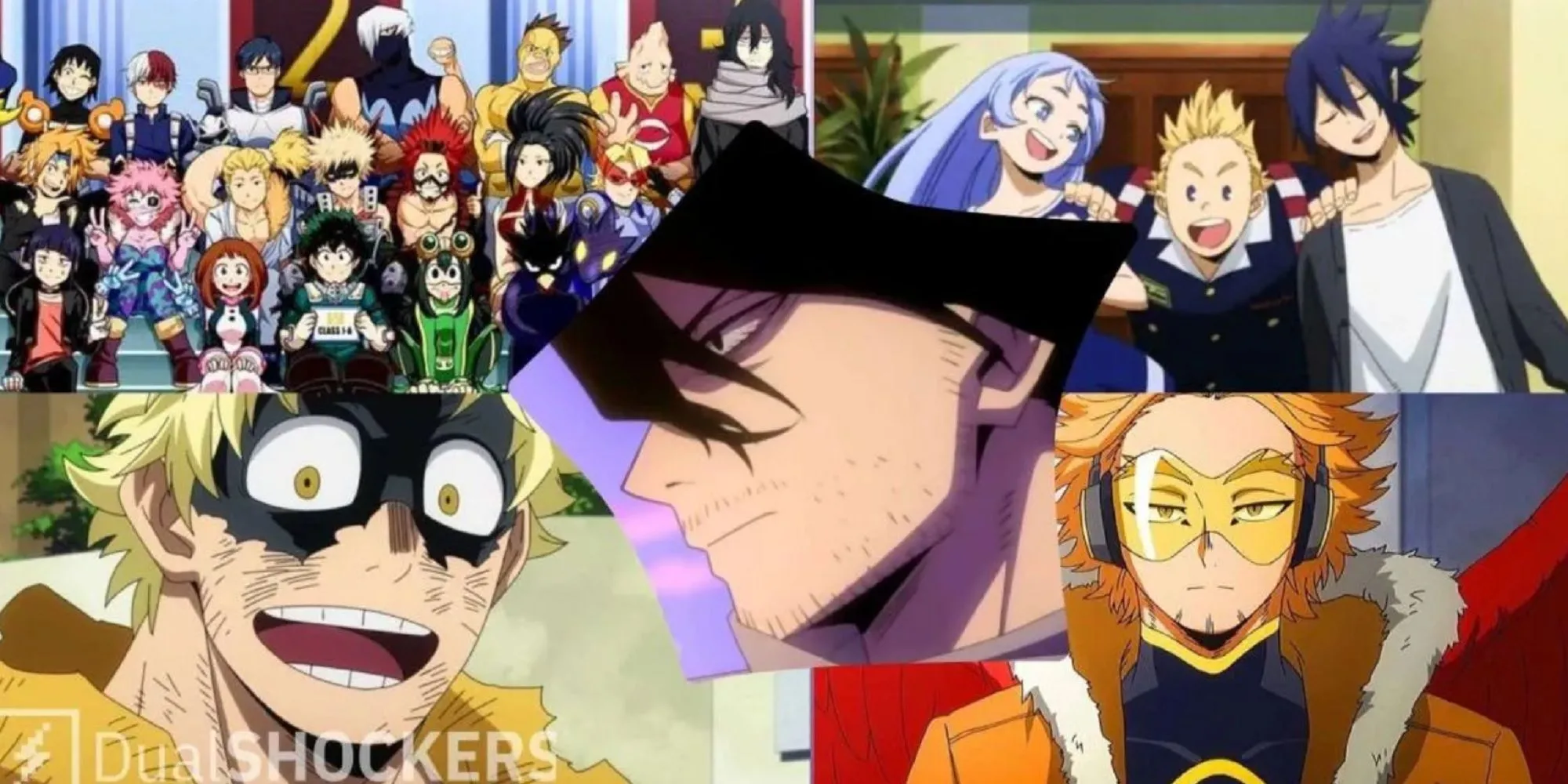 Hình ảnh ghép Class 1-A, Big Three, Hawks, Fat Gum và Aizawa trong My Hero Academia