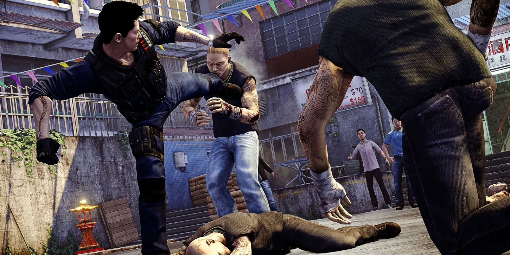 Nhân vật Wei Shen của Sleeping Dogs đang hạ gục kẻ xấu