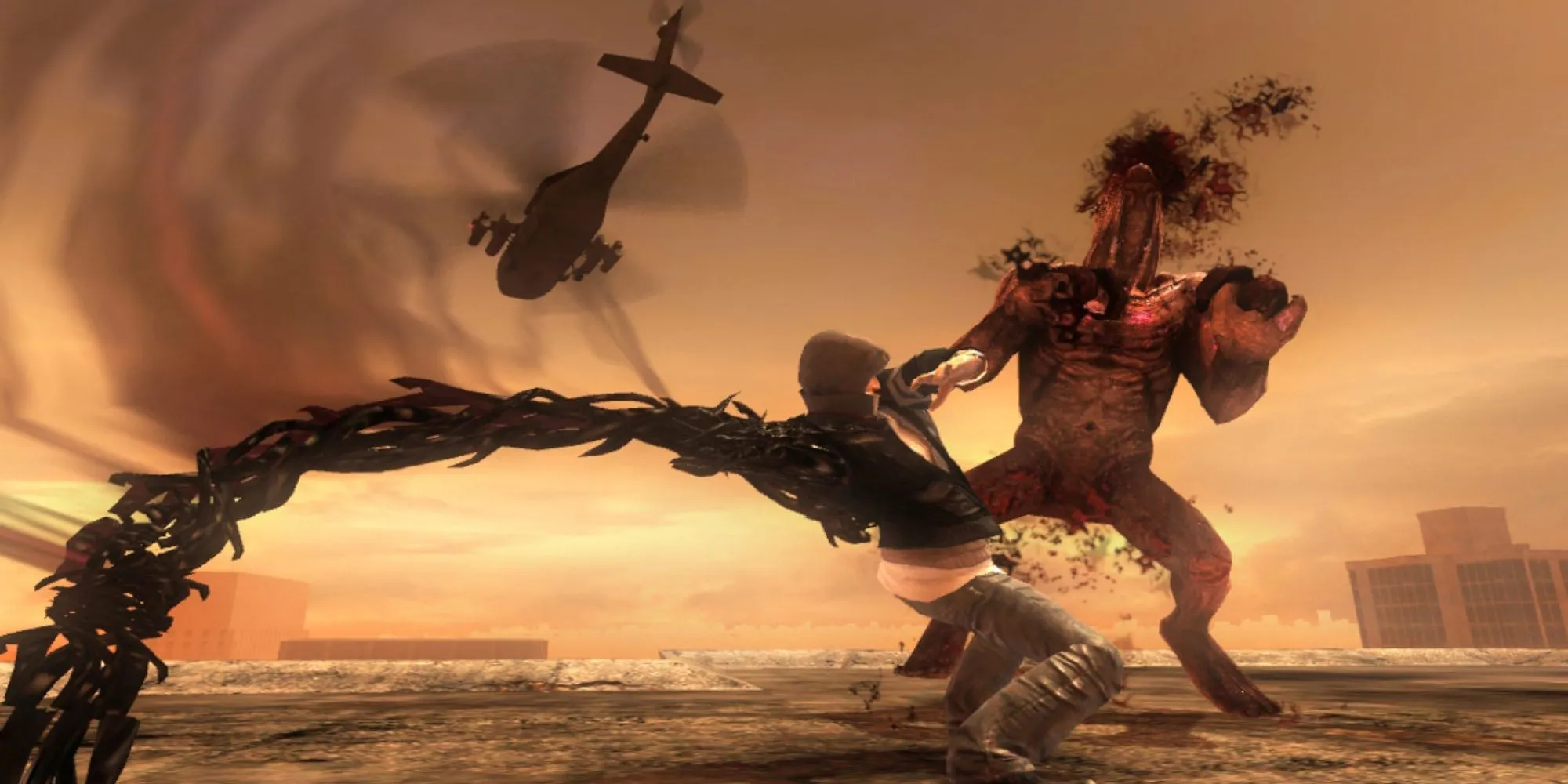 Screenshot game Prototype, mô tả sức mạnh biến hình của nhân vật chính Alex Mercer.