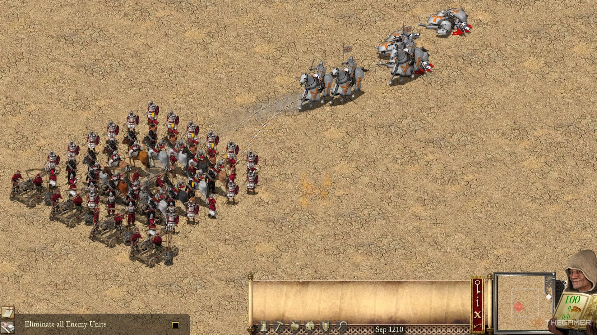 Ballista lửa Ả Rập ngăn chặn kỵ sĩ Thập Tự Chinh tấn công trong Stronghold Crusader.