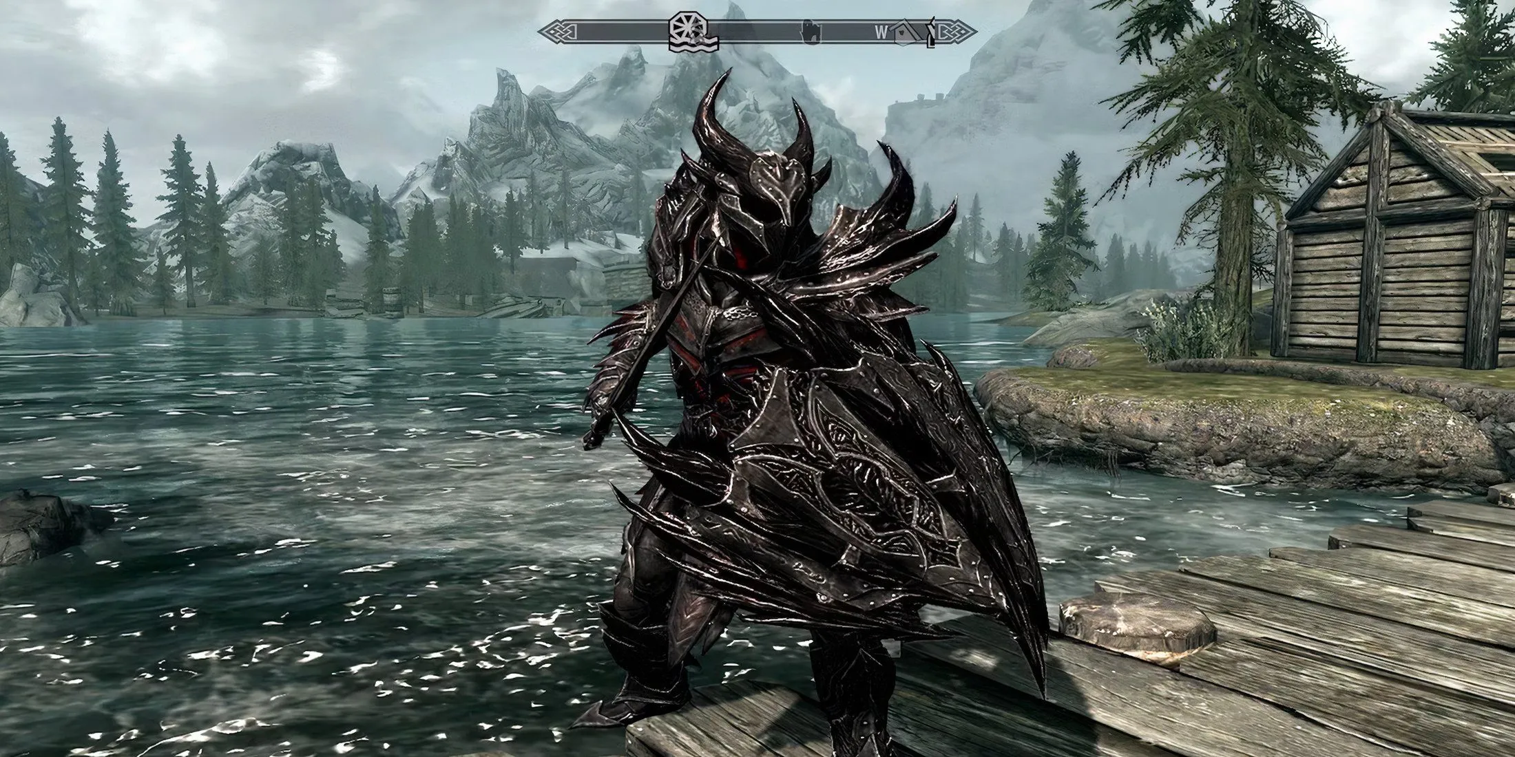 Bộ giáp Daedric huyền thoại của một chiến binh trong The Elder Scrolls V: Skyrim