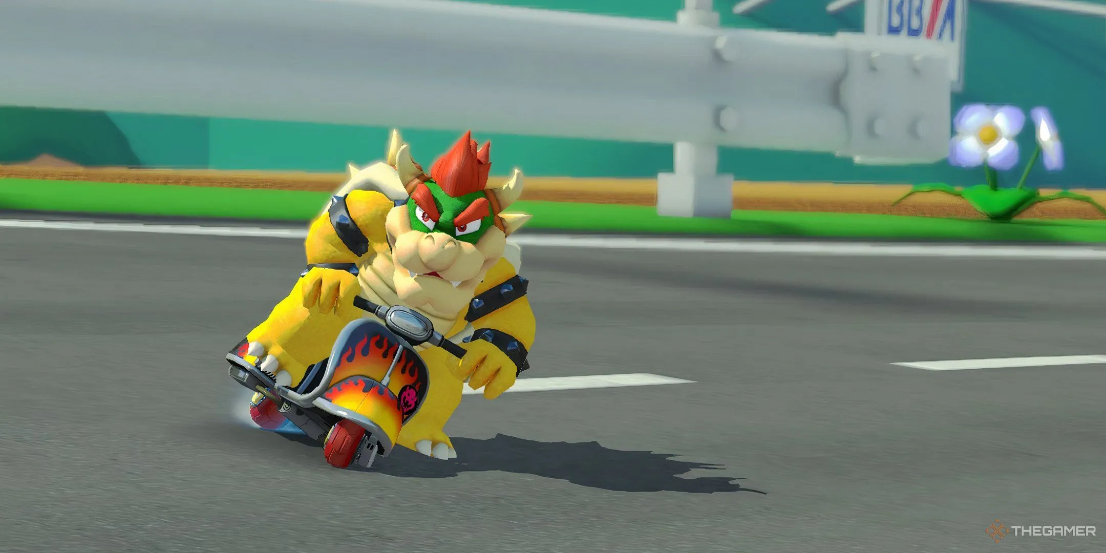 Bowser đang drift xe đua trong game Mario Kart 8 Deluxe