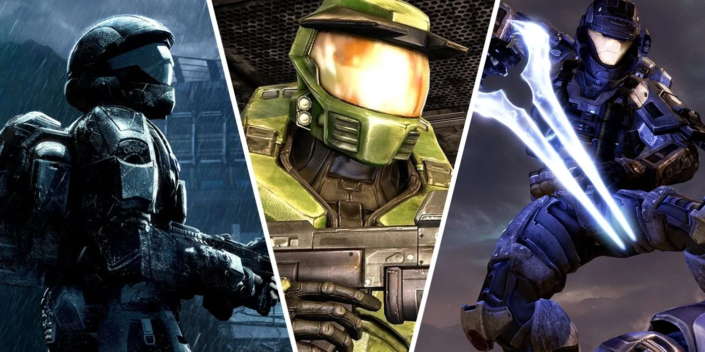 Các nhân vật biểu tượng từ Halo Master Chief Collection như Master Chief, The Rookie và Noble Six
