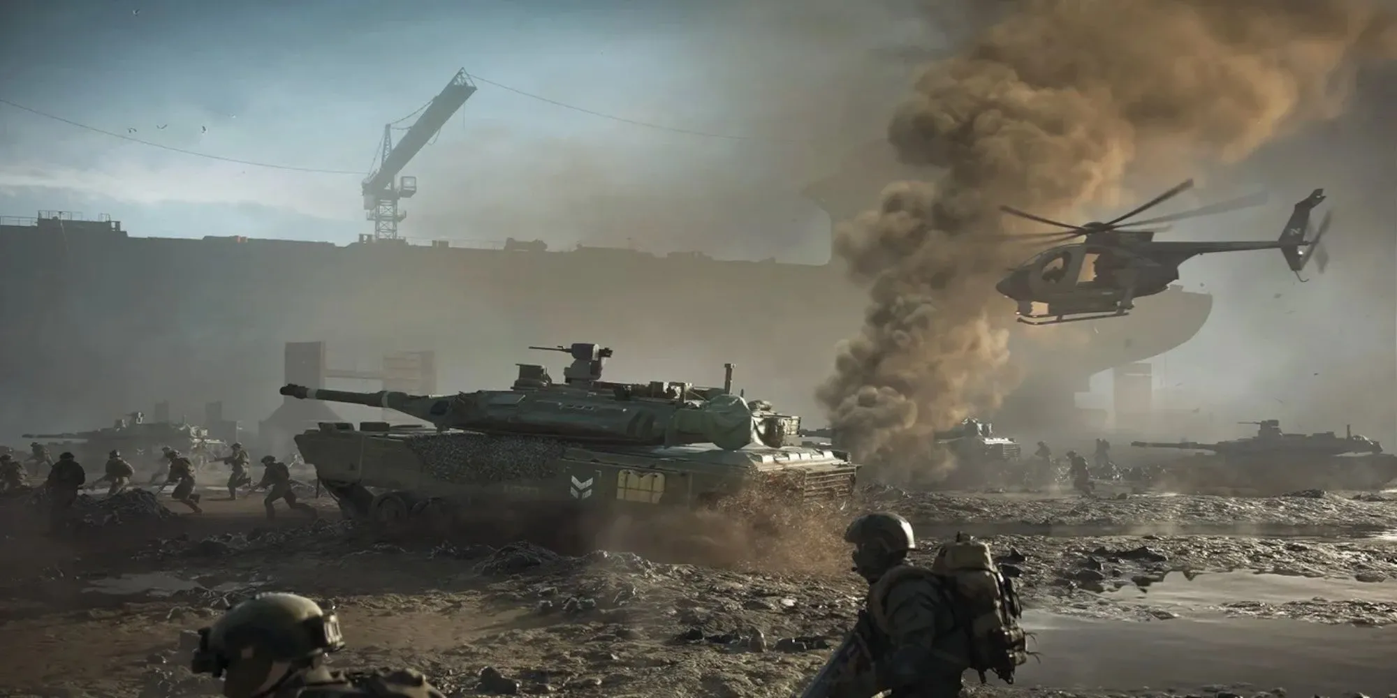 Cảnh chiến trường khốc liệt trong game Battlefield 2042, minh họa lối chơi FPS đặc trưng của dòng Battlefield