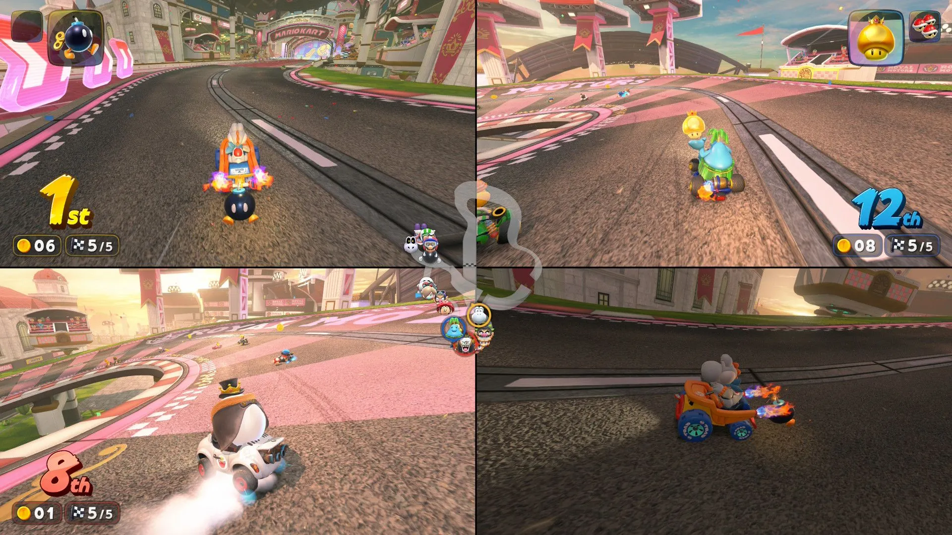 Cảnh đua nhiều người chơi trong chế độ 24 người của Mario Kart World