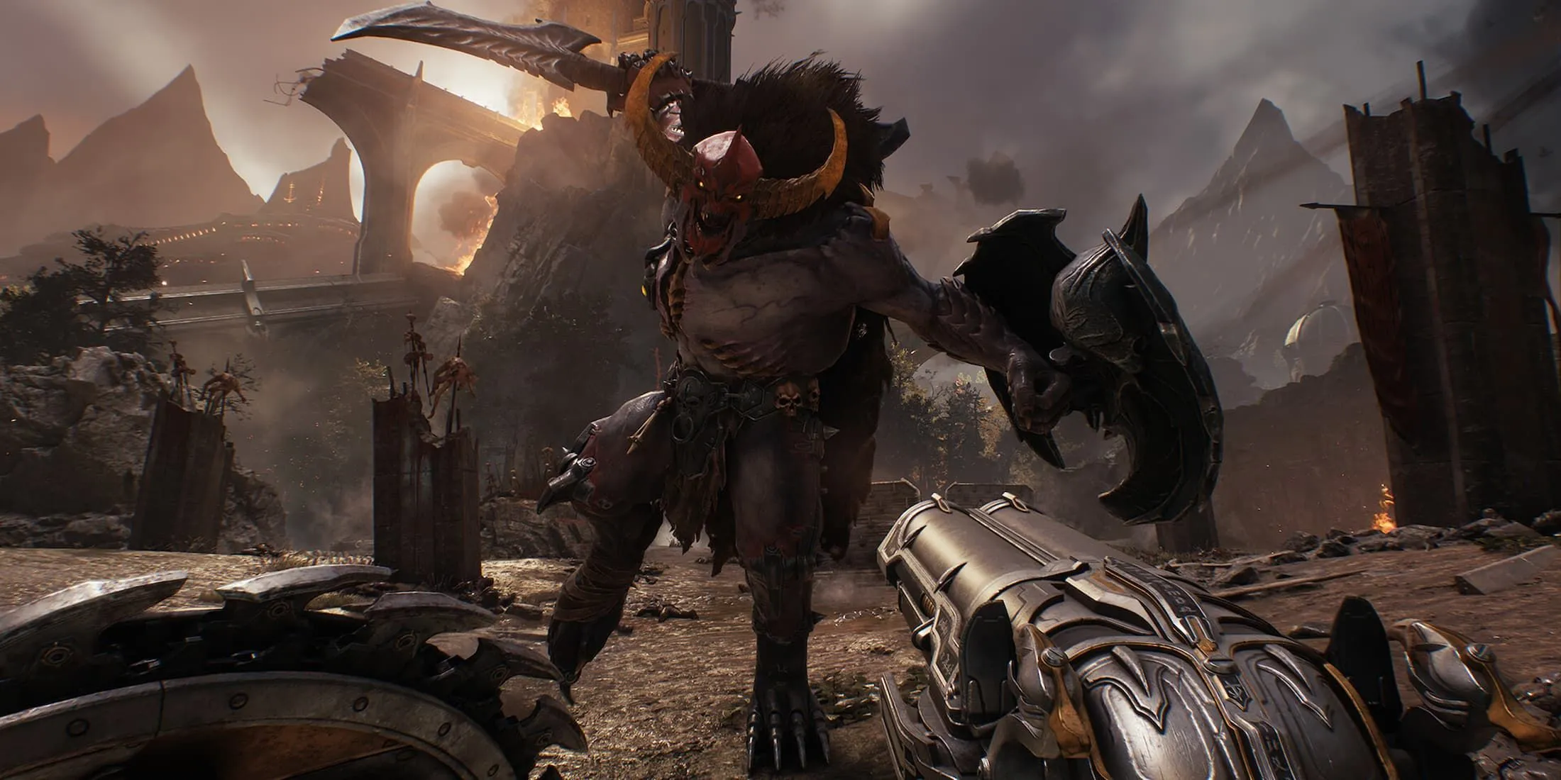 Doom Slayer với khiên và Super Shotgun trong Doom The Dark Ages