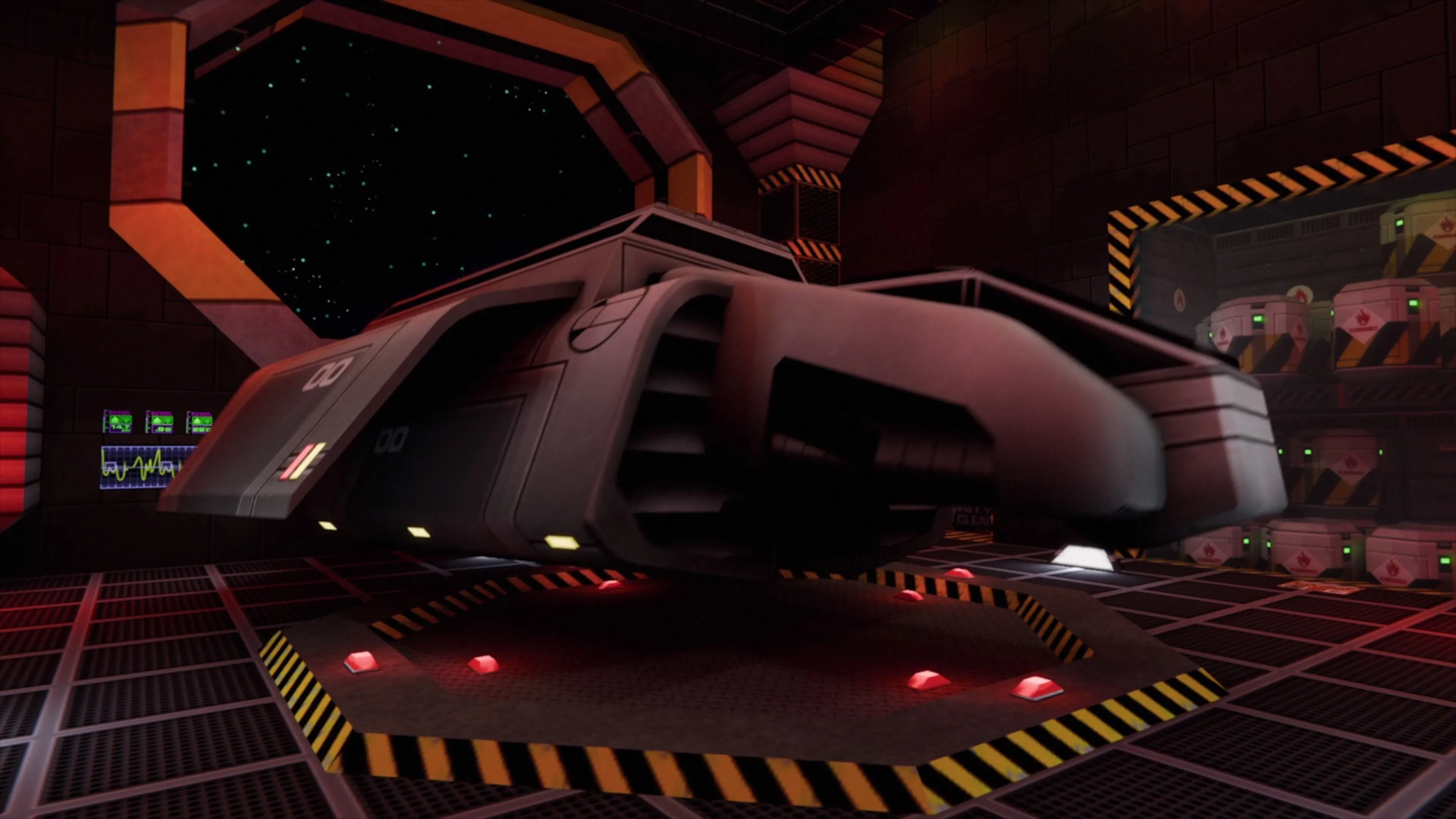 Hành lang bên trong tàu vũ trụ trong System Shock 2 Remaster
