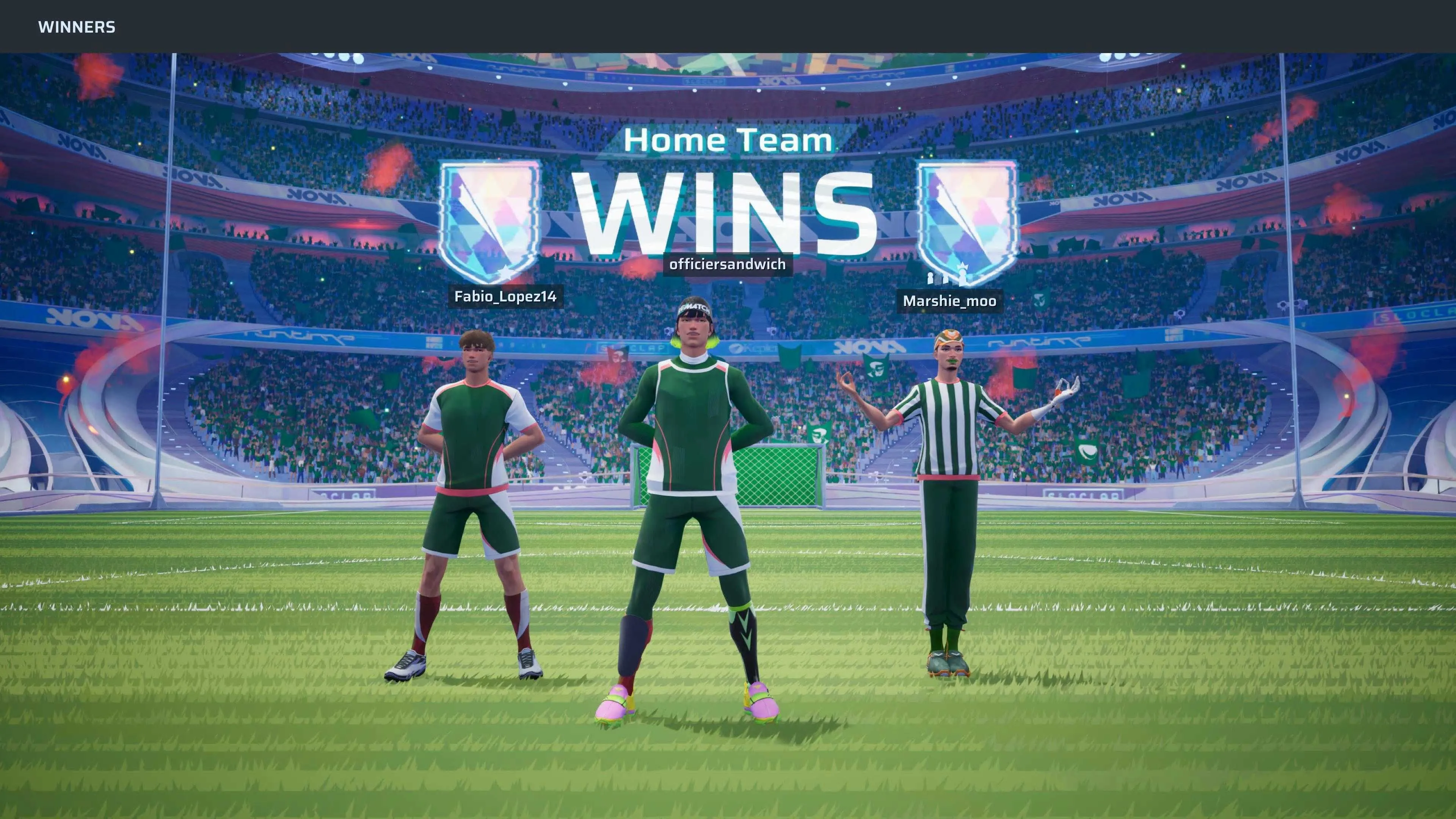 Màn hình kết quả trận đấu hoặc khoảnh khắc chiến thắng trong Rematch