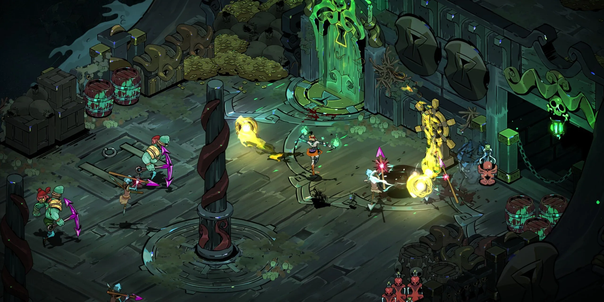 Melinoe chiến đấu trên xác tàu đắm trong Hades II, thể hiện gameplay hành động Roguelike