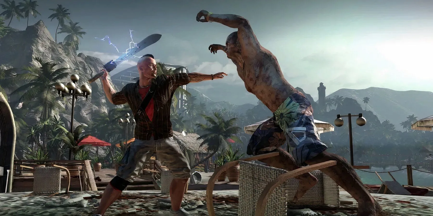 Người sống sót trong Dead Island tấn công zombie bằng vũ khí cận chiến.