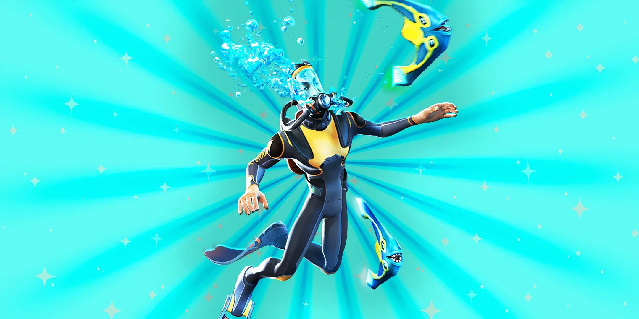 Người thợ lặn Subnautica với trang bị lặn tiên tiến, nổi bật trên nền xanh của đại dương