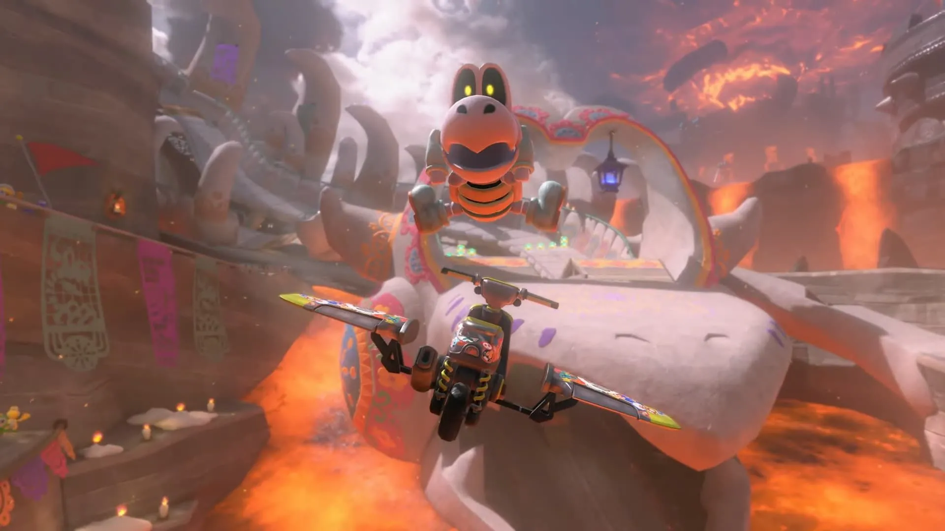 Nhân vật Dry Bones trong Mario Kart World, minh họa xu hướng giá game Nintendo 80 USD.