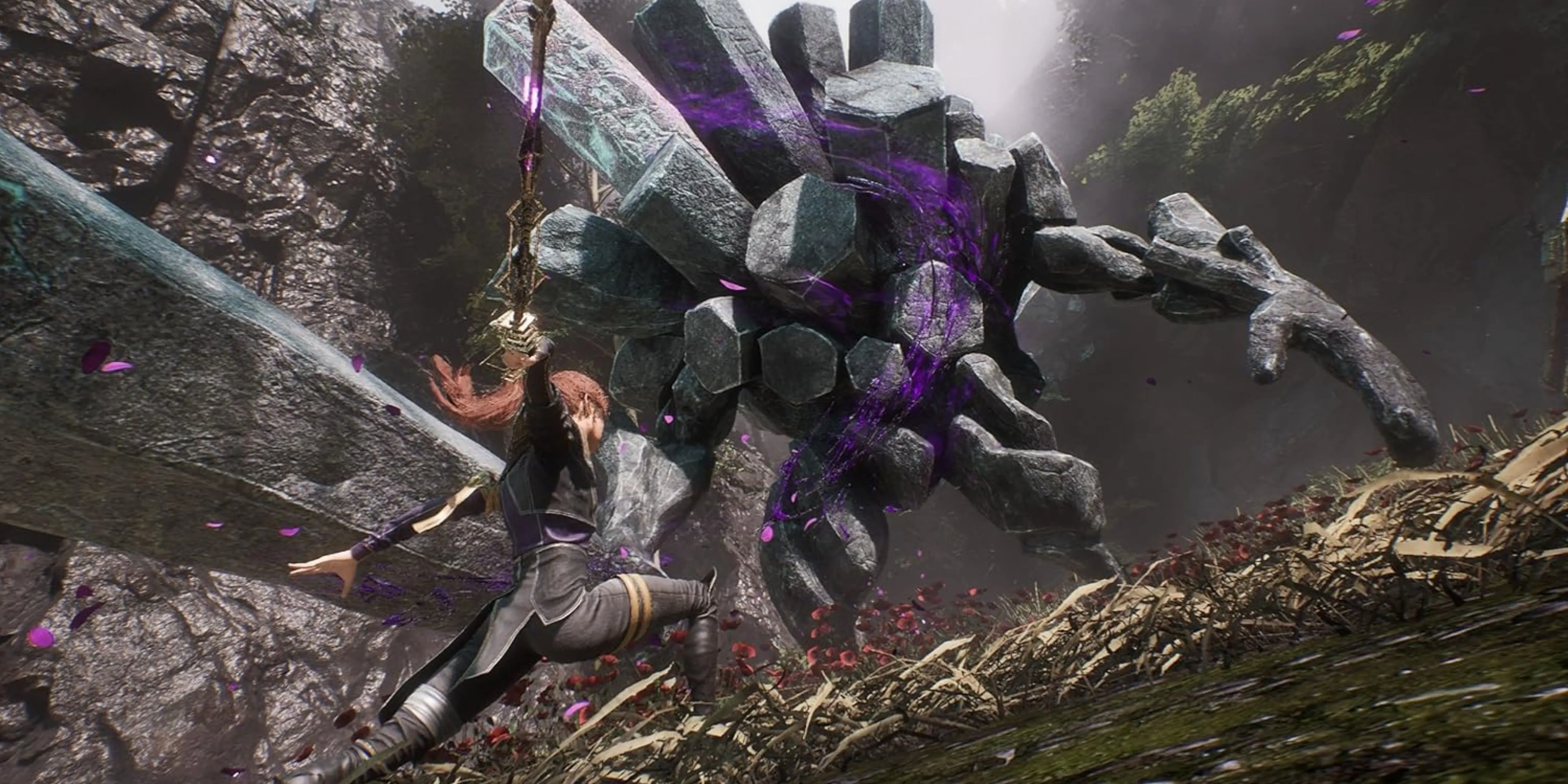 Nhân vật Maelle chiến đấu với quái vật đá trong tựa game JRPG bom tấn Clair Obscur Expedition 33 trên PlayStation 5.