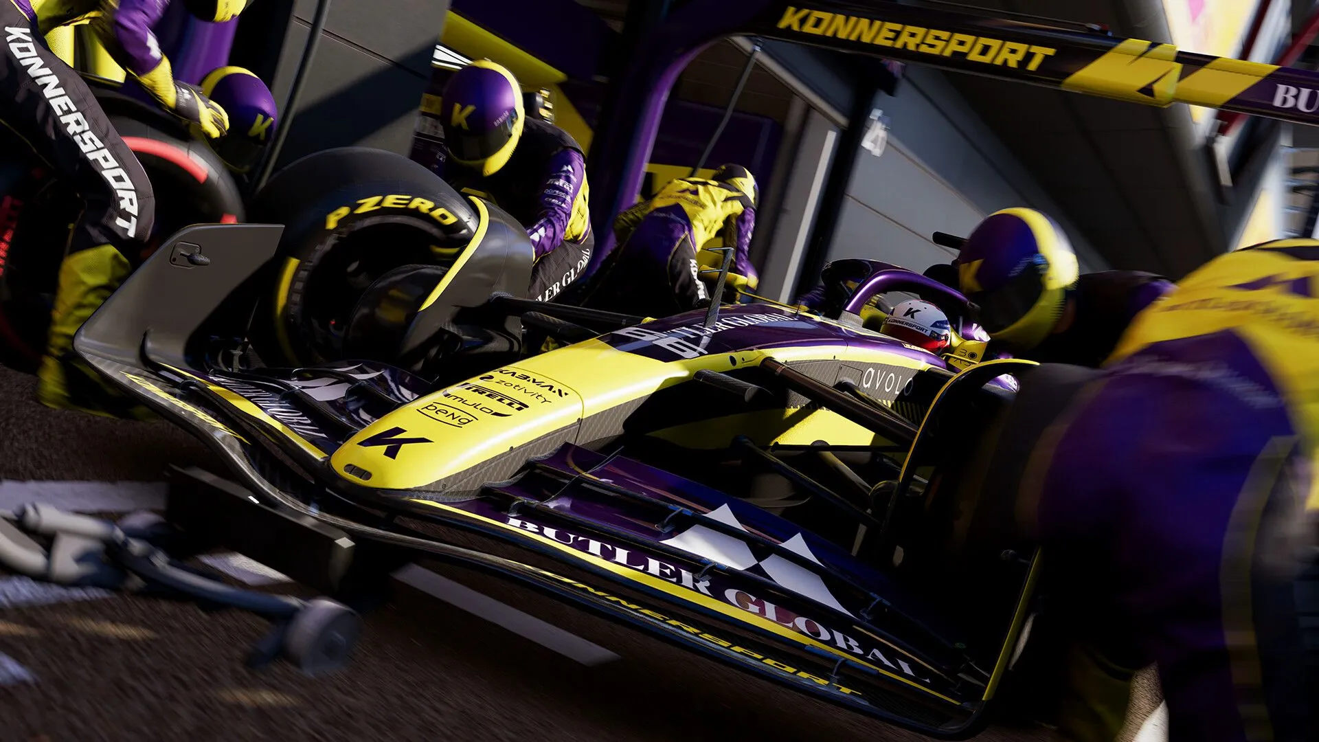 Xe F1 chạy trên đường đua ảo dưới điều kiện thời tiết trong game F1 25