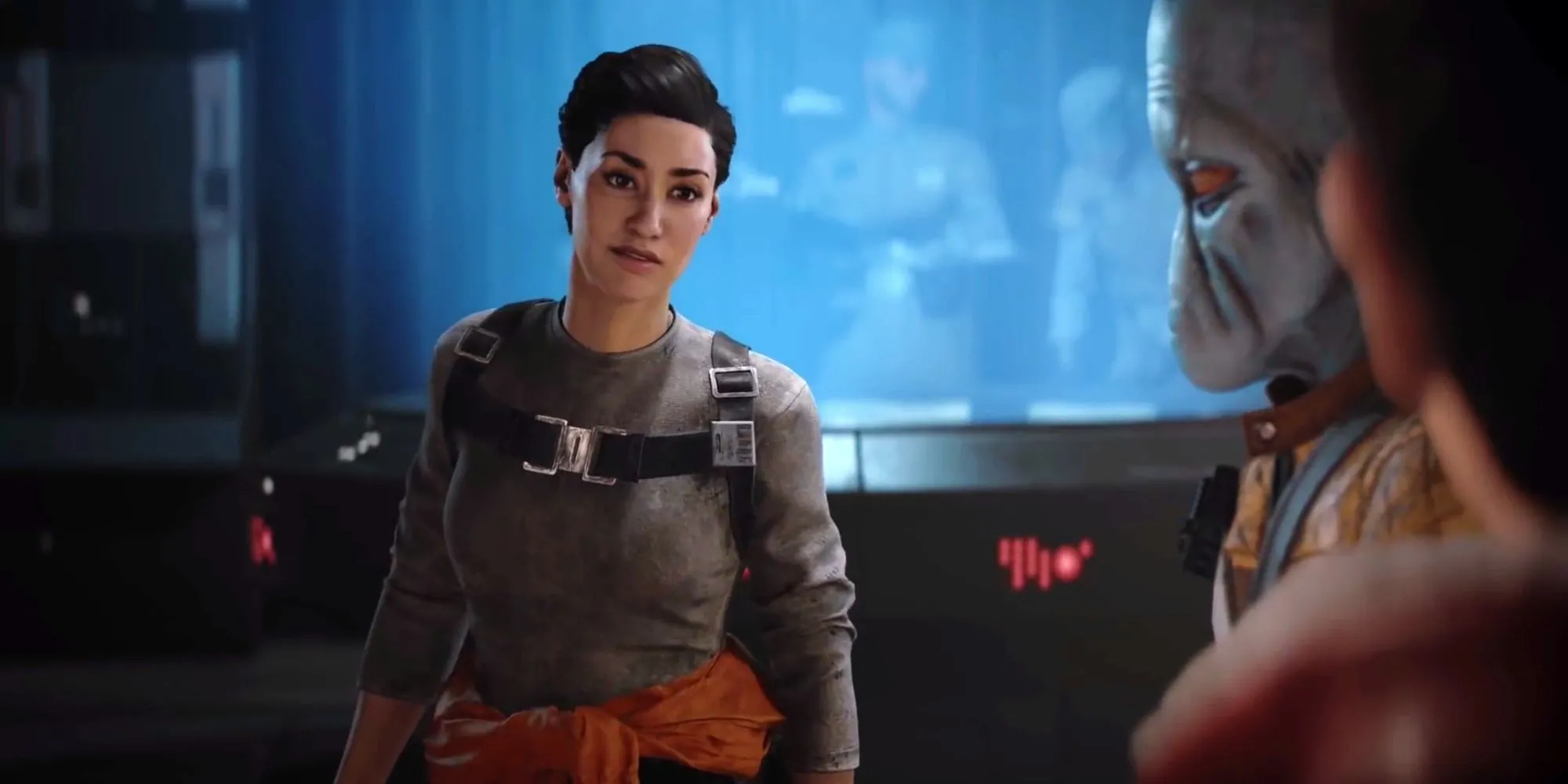 Ảnh chụp trong game Star Wars Battlefront II, một phi thuyền đang bay qua một hành tinh