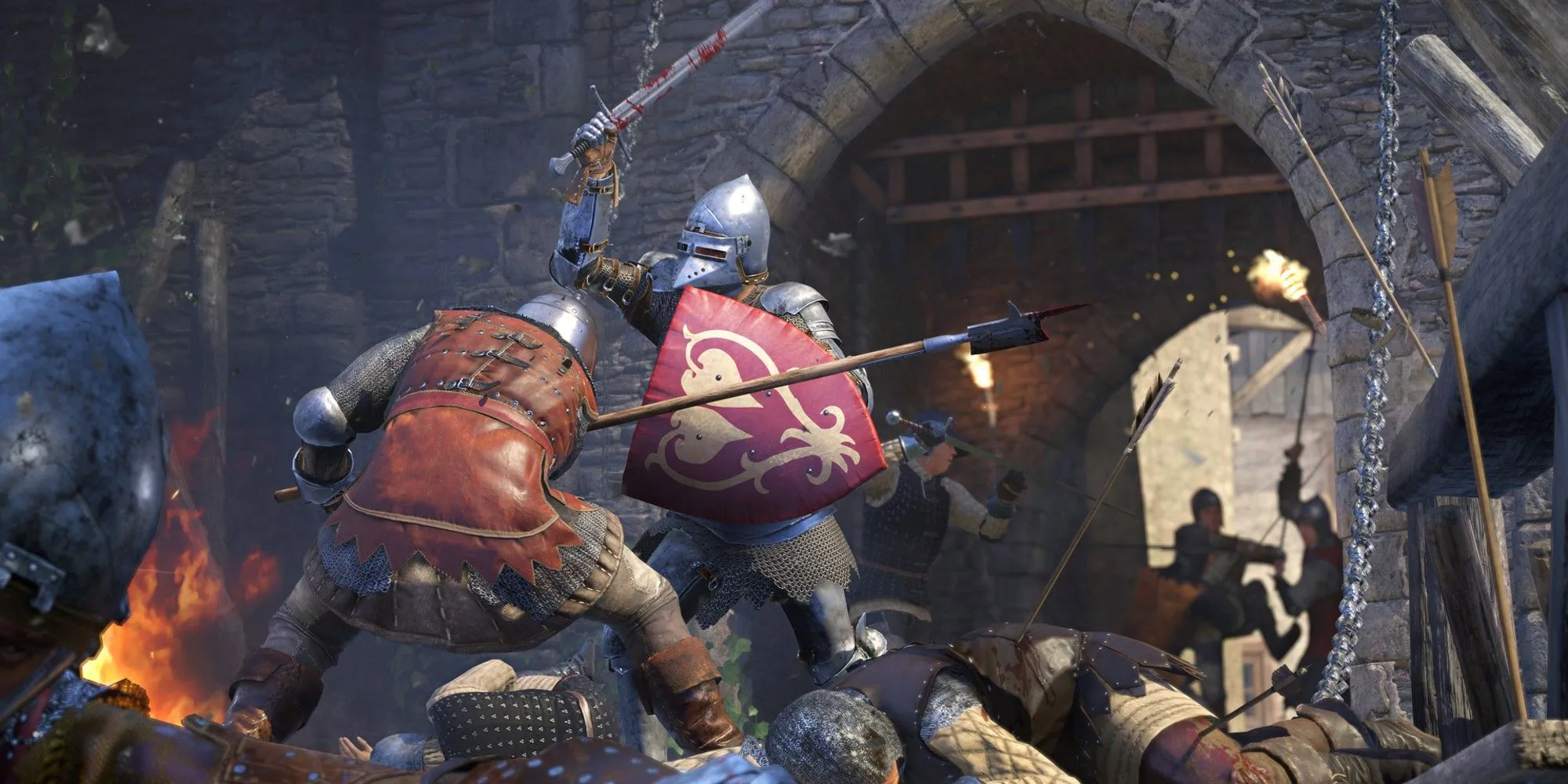 Cảnh chiến đấu bao vây trong Kingdom Come Deliverance 2, với tính chân thực cao và hệ thống save đặc biệt.