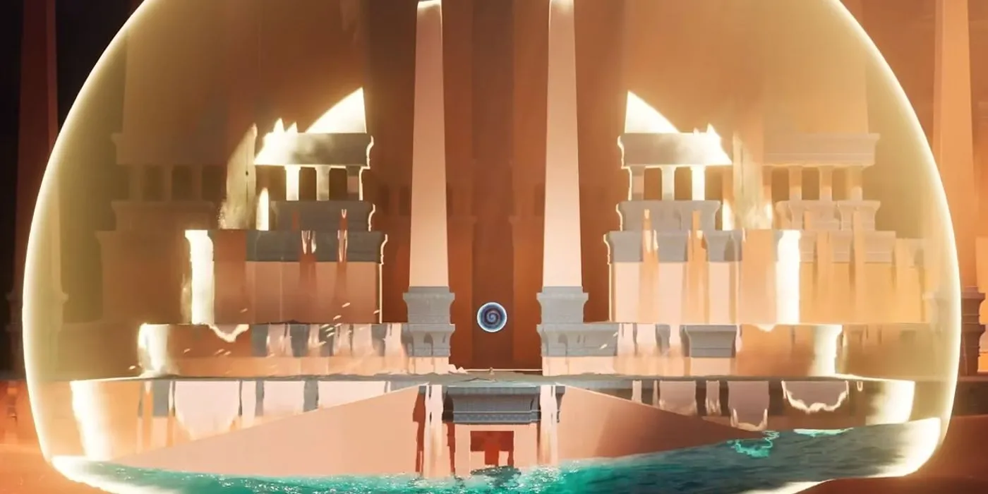 Cảnh đồi cát hoang vắng, một phần trong thế giới mở của Sword of the Sea từ PlayStation Showcase.