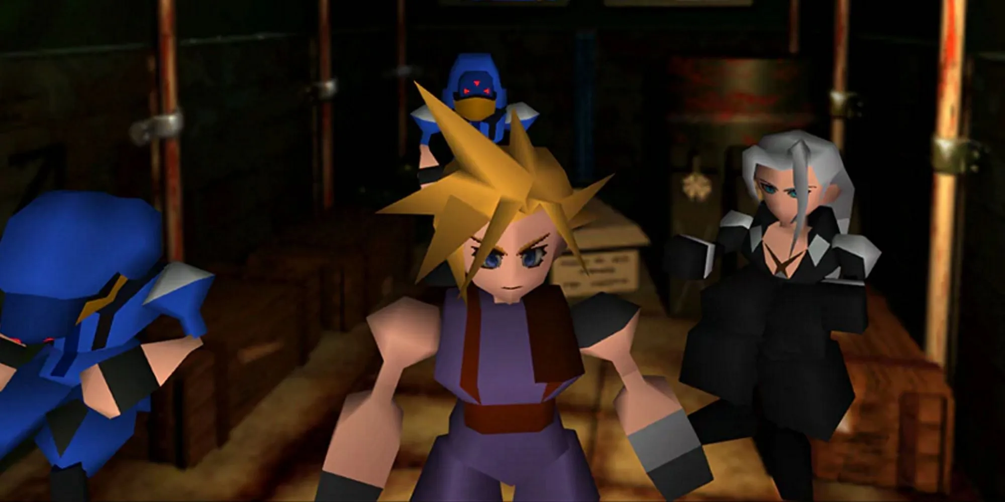 Cloud Strife và Tifa Lockhart trong một phân cảnh của Final Fantasy VII phiên bản gốc