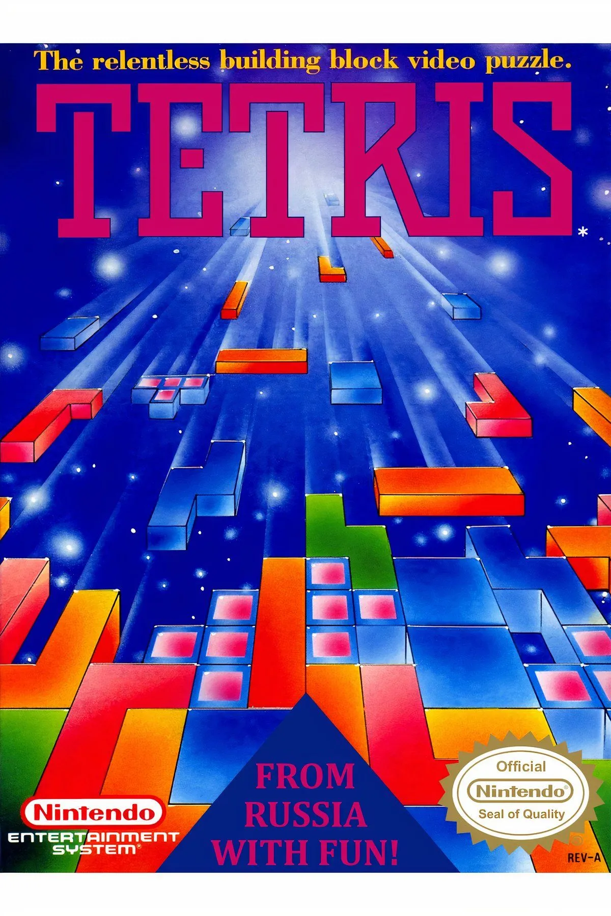 Hình ảnh bìa của tựa game Tetris (1989) trên hệ máy Game Boy, một biểu tượng của game retro và xếp hình kinh điển.