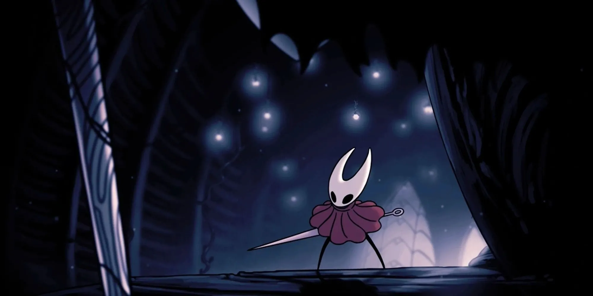 Hollow Knight Knight đứng giữa cảnh vật đổ nát, thể hiện khả năng đạt mọi kết thúc trong một lần chơi