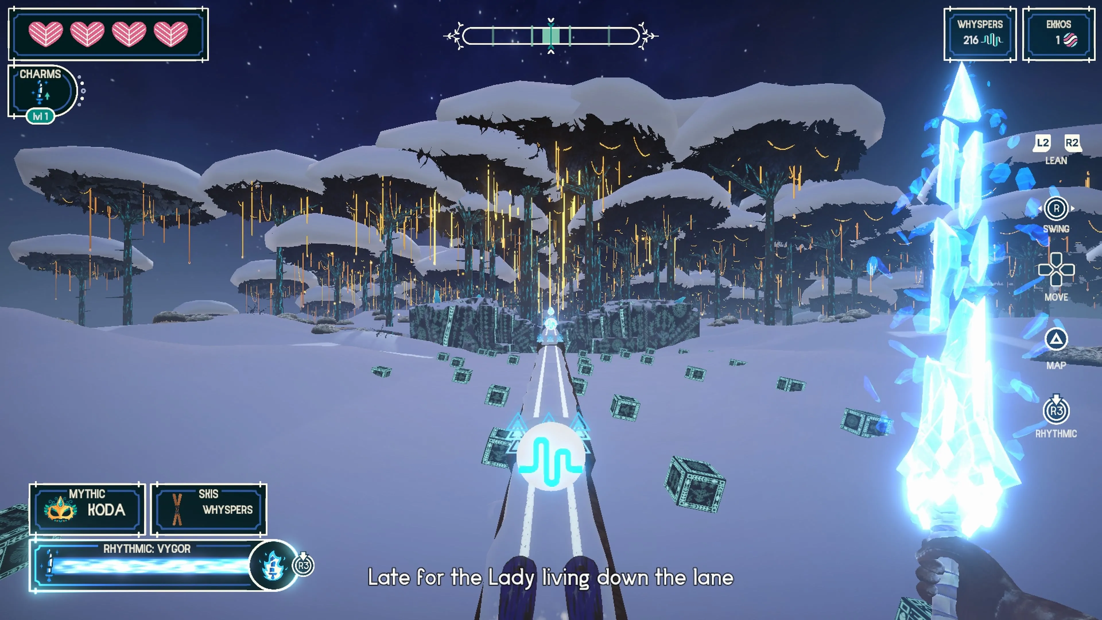 Nhân vật game Fresh Tracks đang di chuyển trên các làn tuyết, thể hiện sự đa dạng gameplay và âm nhạc