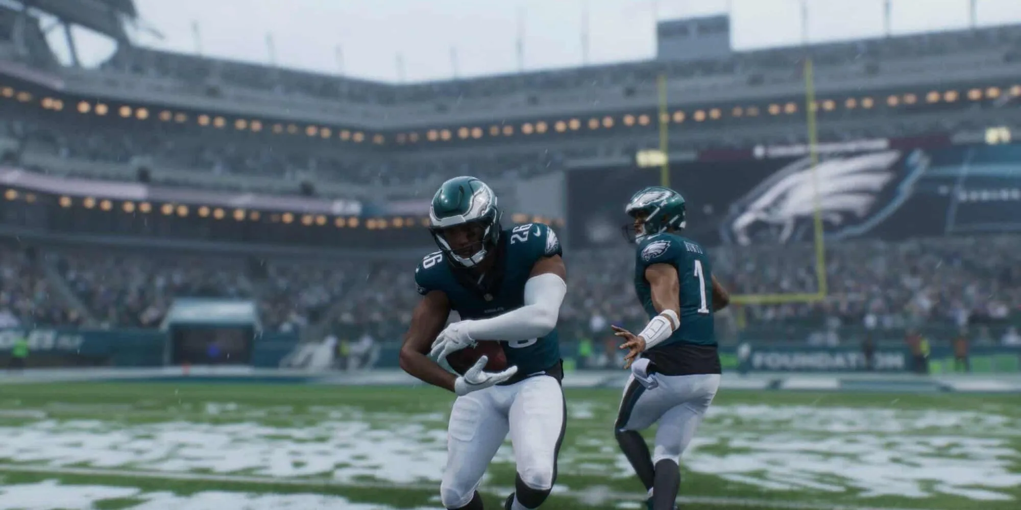 Pha tranh bóng đầy kịch tính của cầu thủ Eagles trong Madden NFL 26 trên Nintendo Switch 2