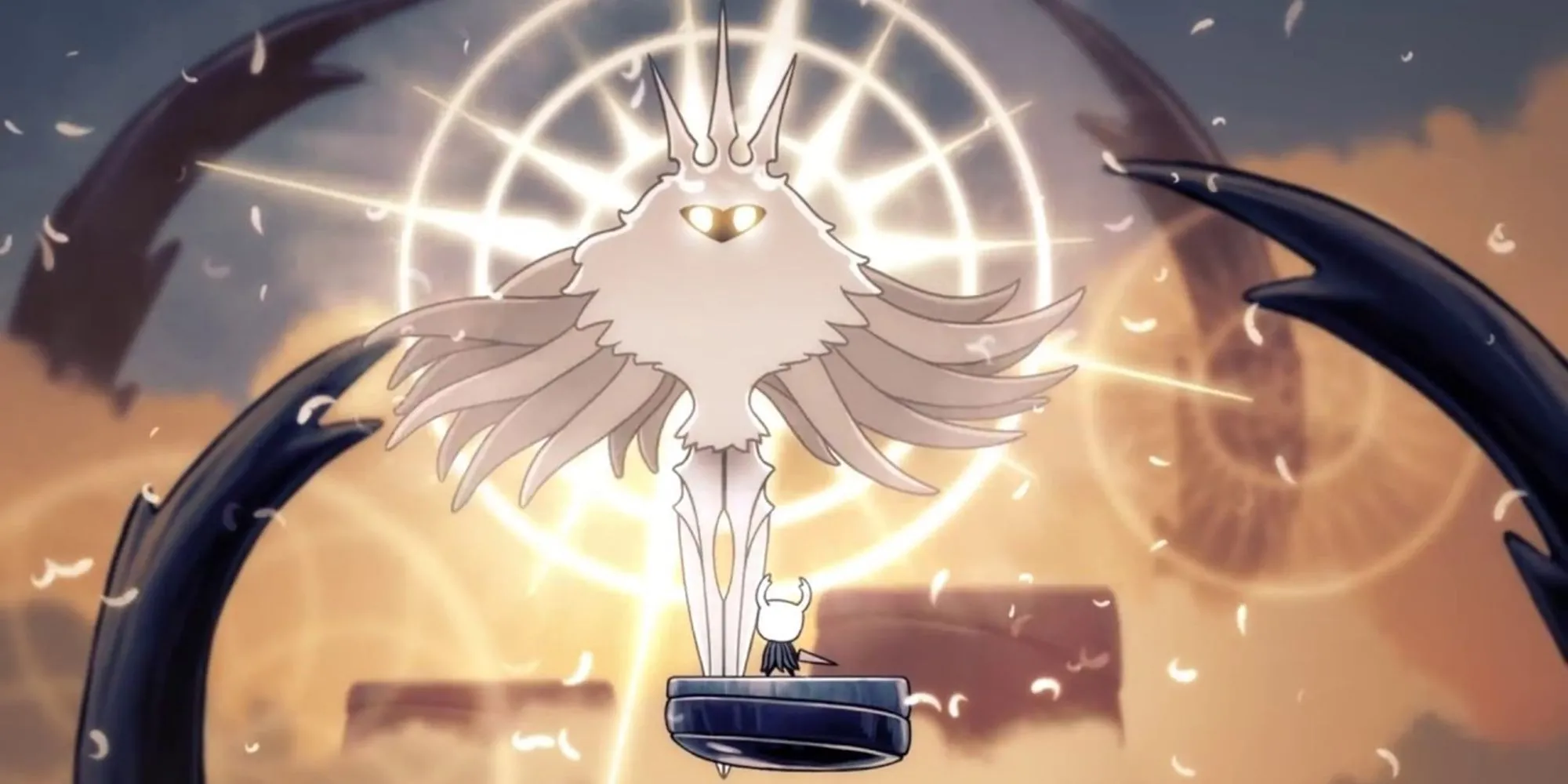 The Knight sử dụng Awoken Dream Nail lên The Hollow Knight, mở đường đến trận chiến với The Radiance cho Ending 3