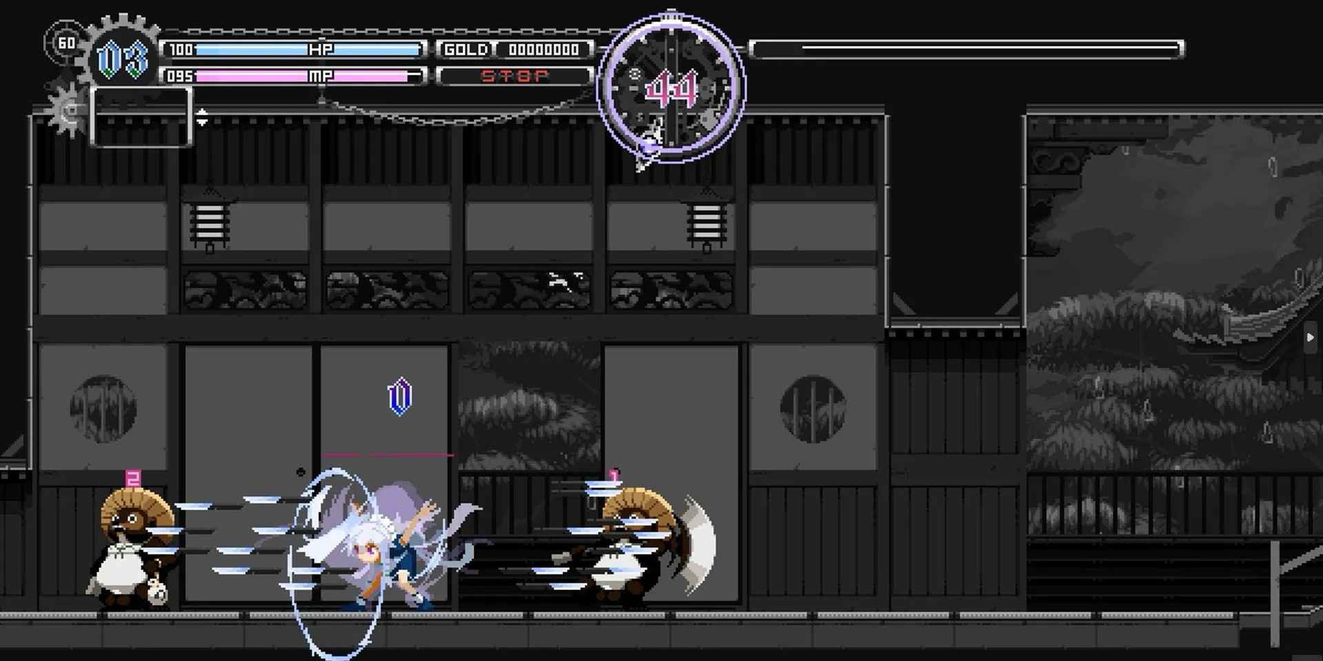 Touhou Luna Nights: Sakuya Izayoi ném dao trong thời gian đứng yên
