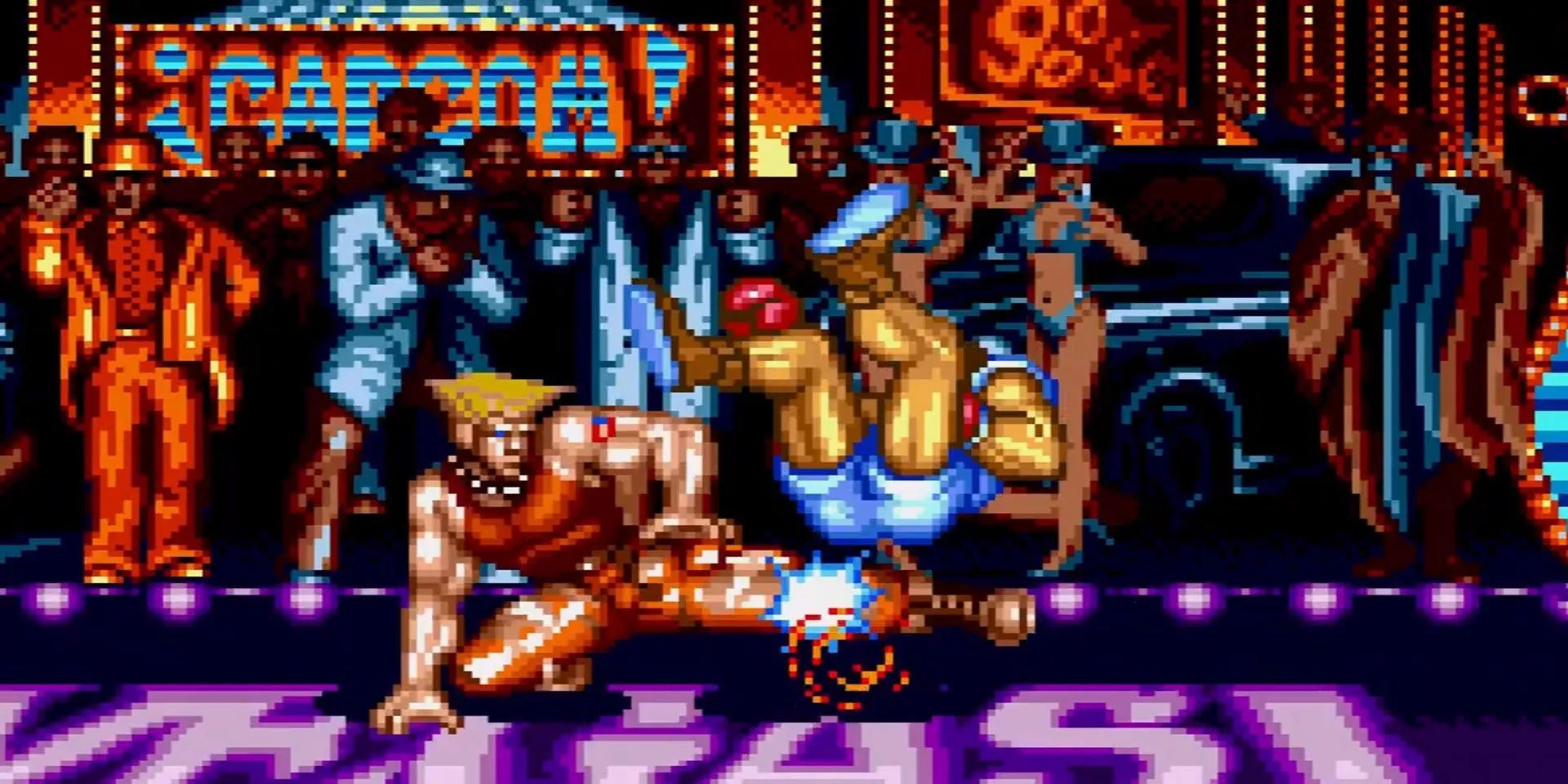 Trận đấu kinh điển giữa Guile và Balrog trong Street Fighter II trên Sega Genesis