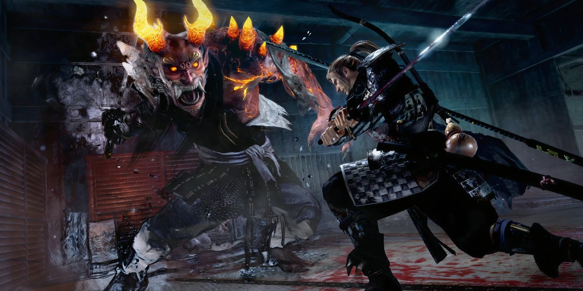 William chiến đấu với boss Hino-enma trong Nioh
