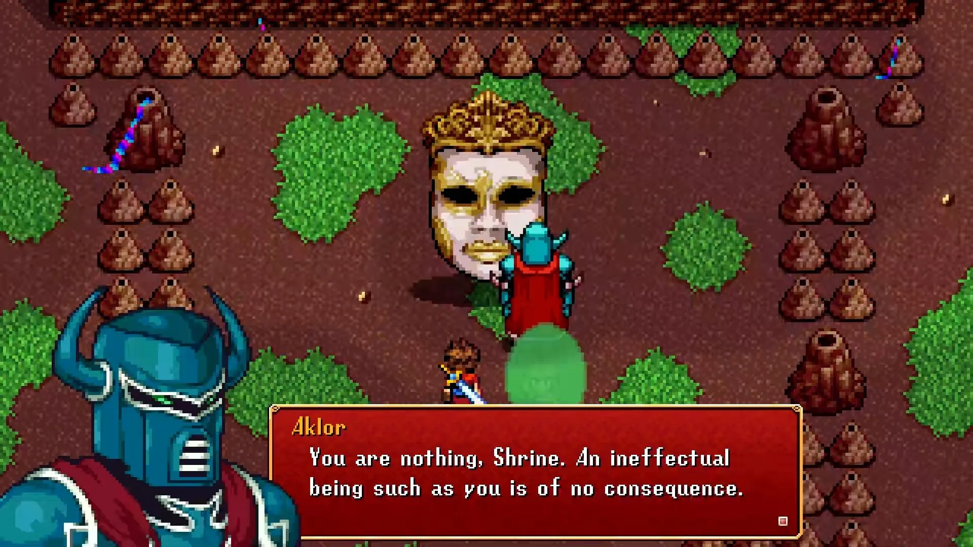 Aklor đối thoại với Rio và Reima — sprite biểu cảm và khung cảnh 16-bit