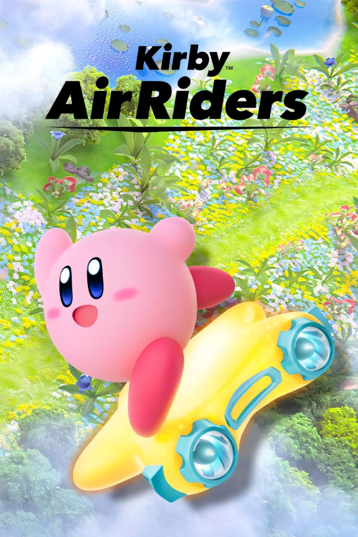 Bìa game Kirby Air Riders hiển thị Kirby trên chiếc Air Ride, artwork chính thức cho trang thông tin