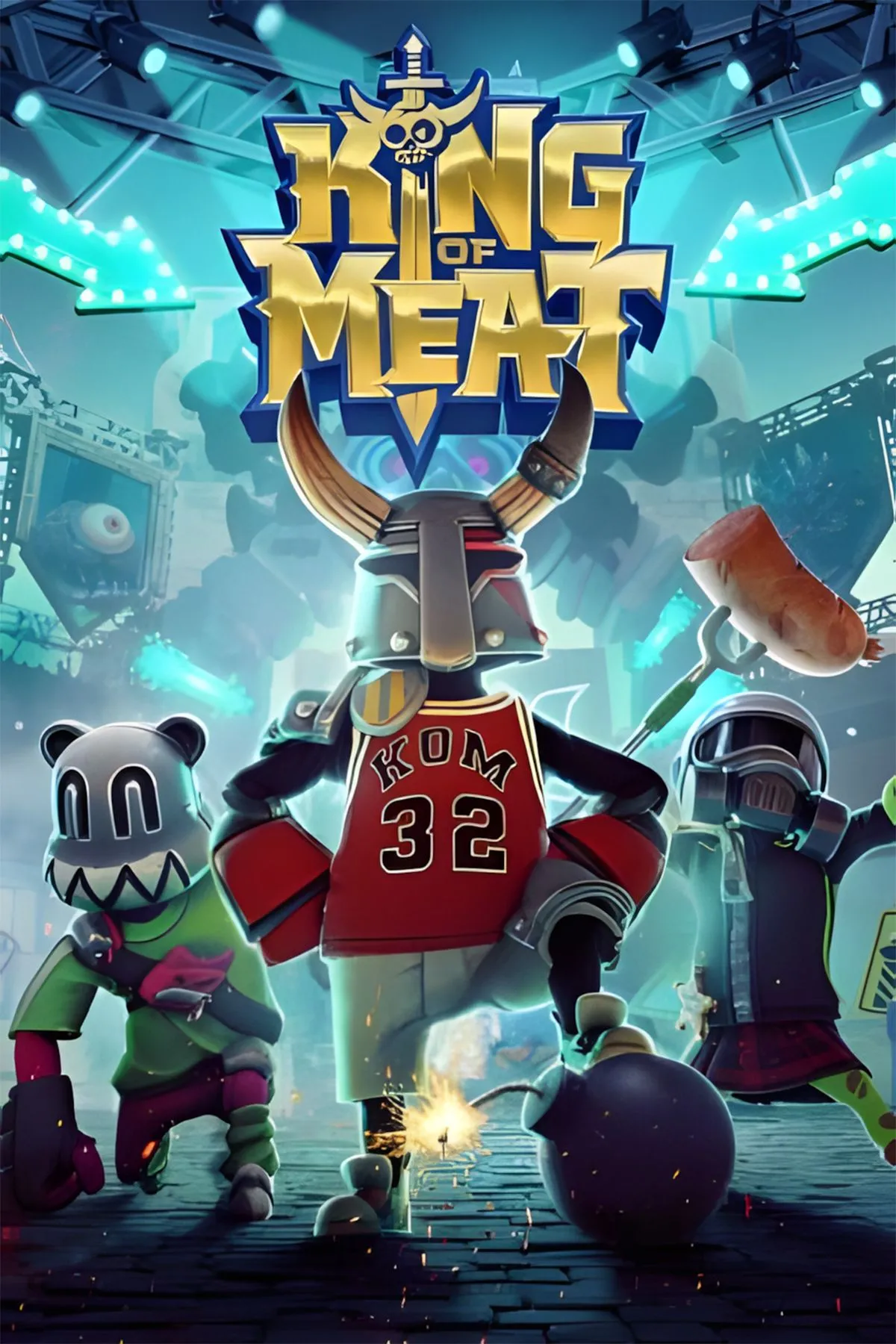 Bìa King of Meat với phong cách soft-play, quảng cáo in-game và nhân vật hài hước