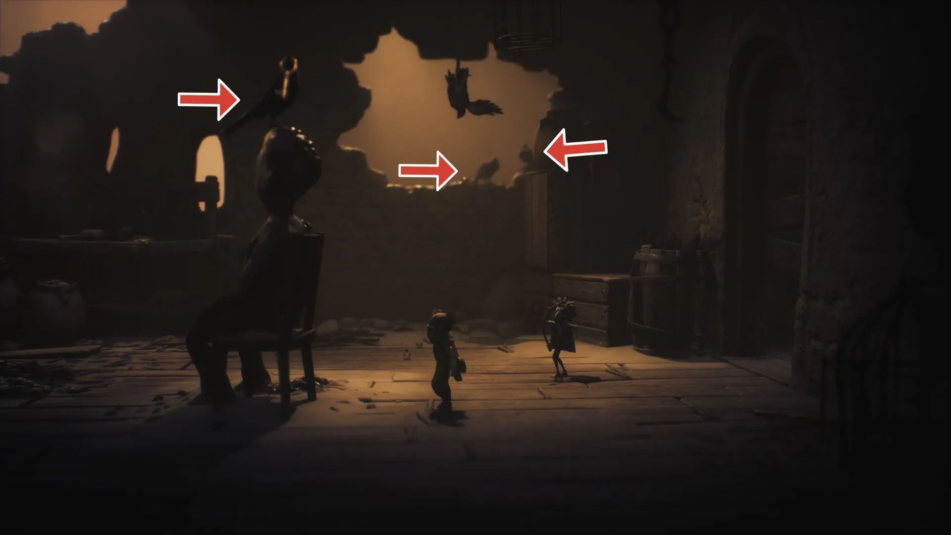 Bộ 3 quạ trong phòng ghế lớn và lỗ tường