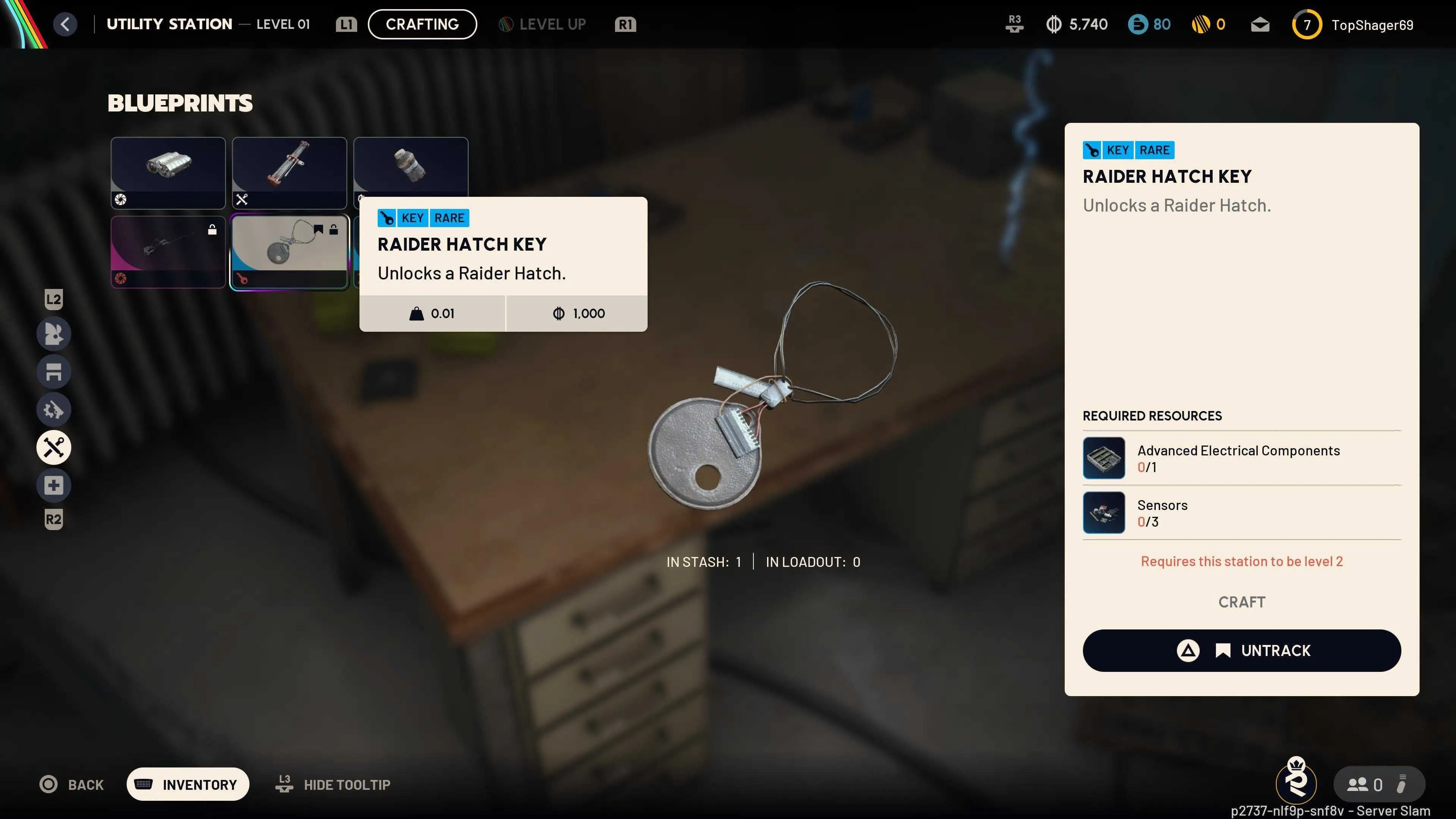 Chìa khóa Raider Hatch Key trong Arc Raiders, dùng để gọi thang máy thoát