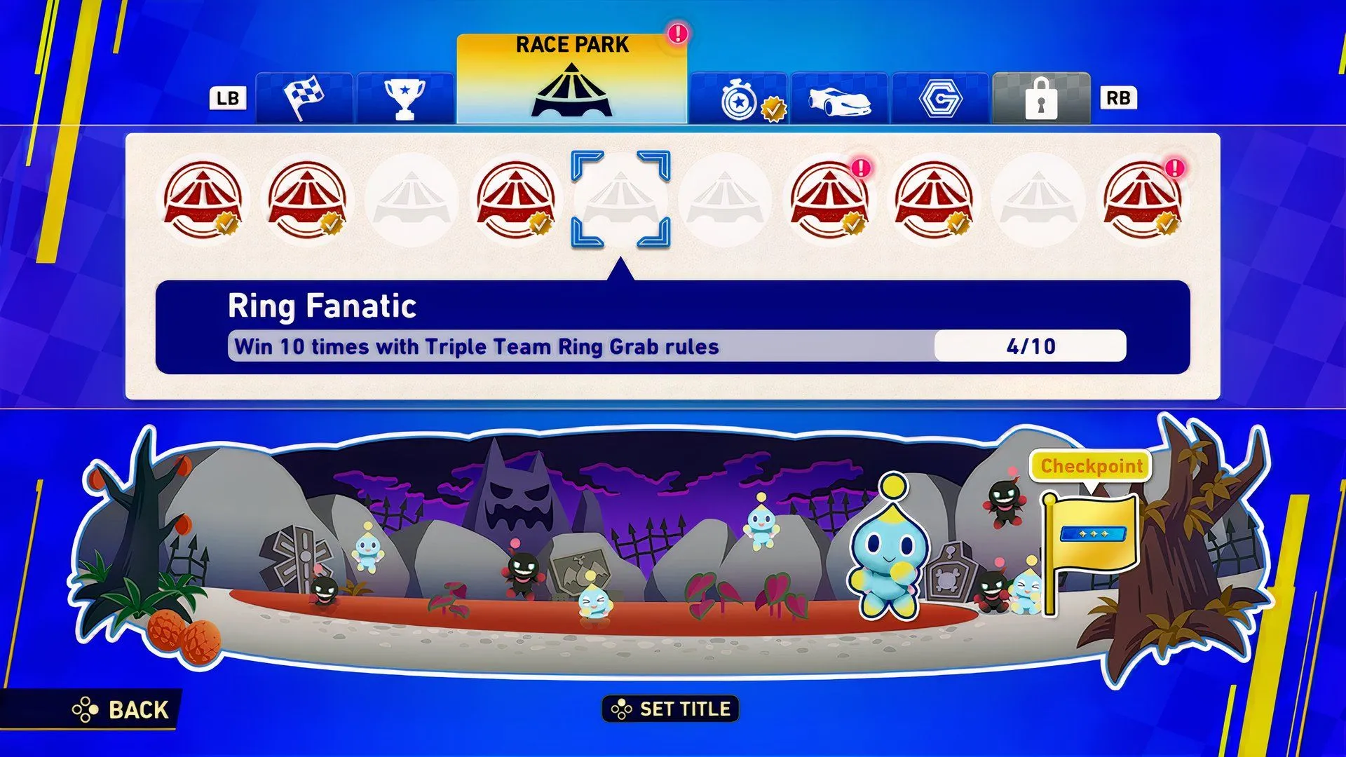 Giao diện thử thách Race Park trong Sonic Racing CrossWorlds
