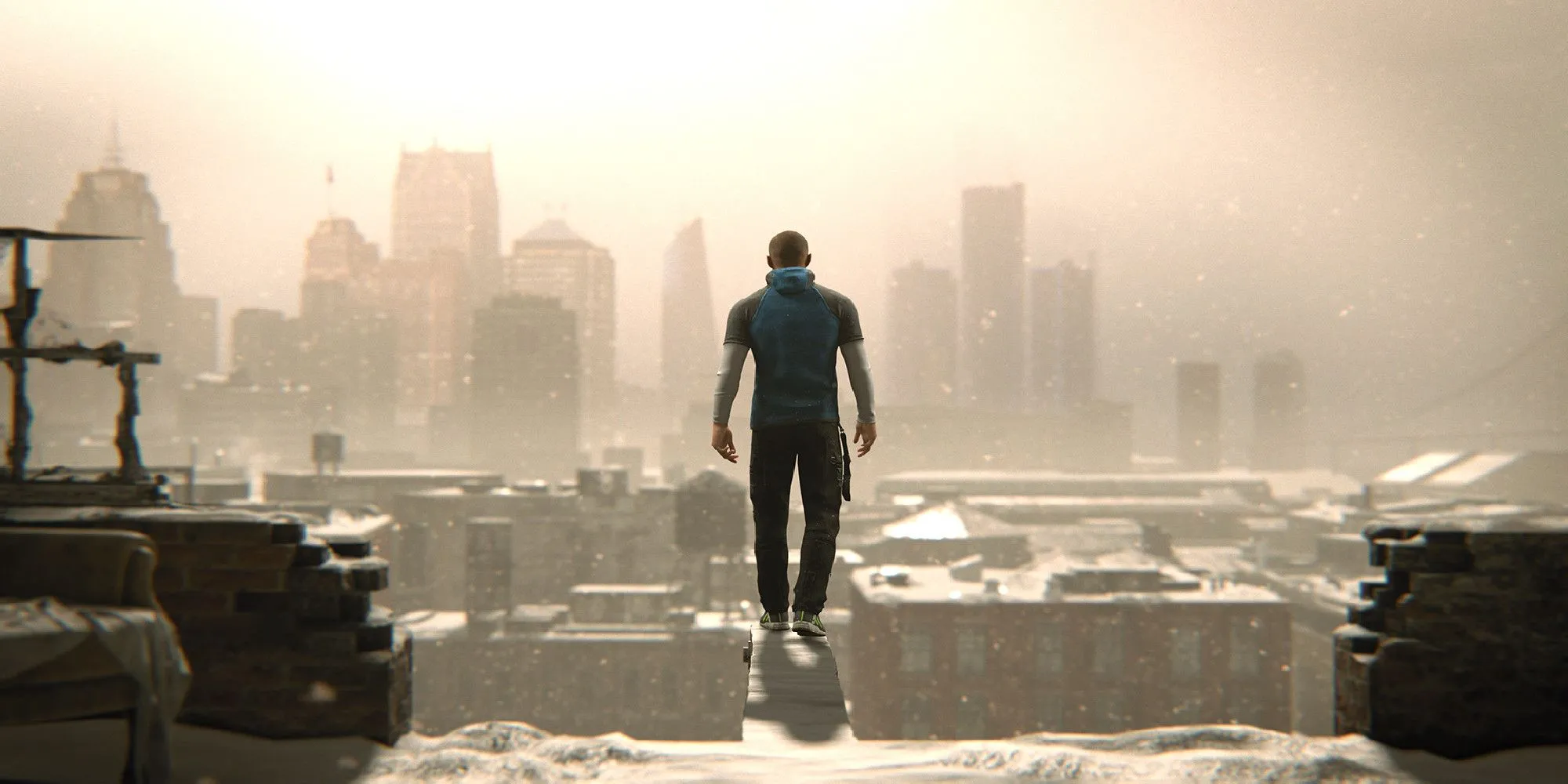 Markus đứng trên mái nhà, khung cảnh đô thị tương lai trong Detroit: Become Human