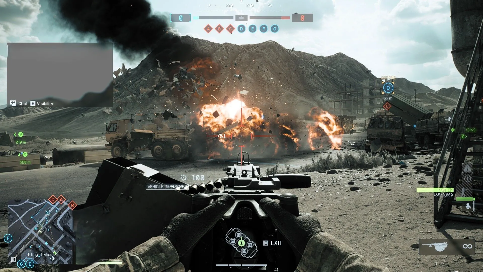 Người chơi sử dụng súng .50 cal trên xe 4x4 để gây suppression và kiếm XP liên tục trong Battlefield 6