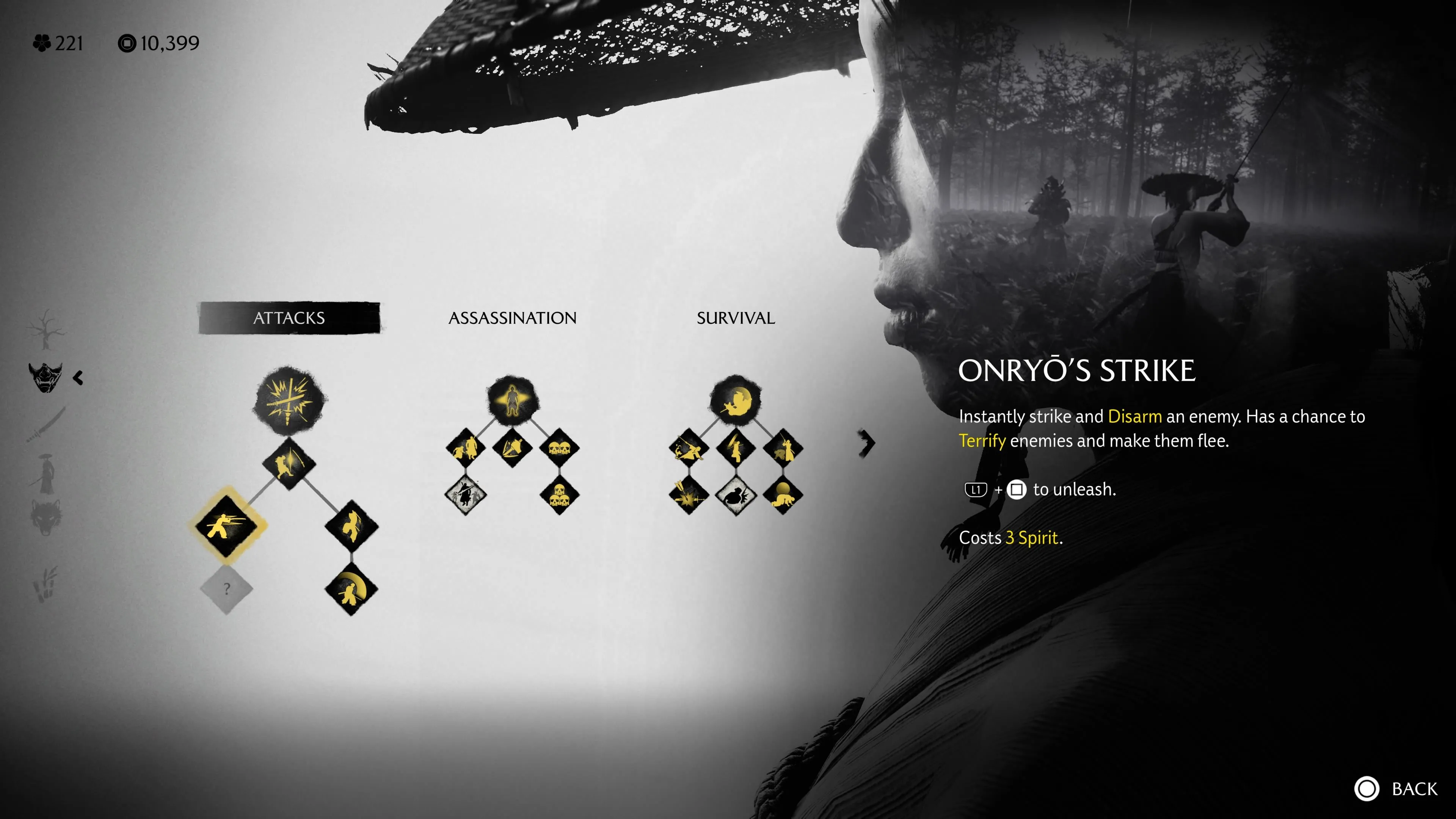 Onryo's Strike gây disarm và hoảng sợ kẻ địch xung quanh trong Ghost of Yotei