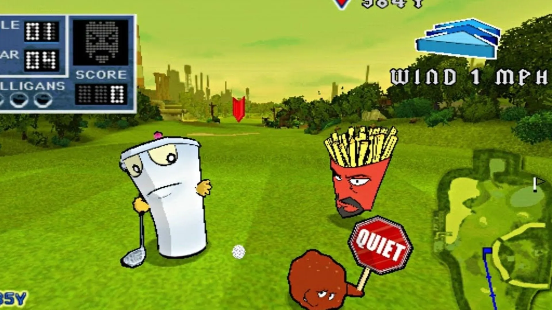 Poster Aqua Teen Hunger Force: Zombie Ninja Pro-Am, cảnh nhân vật trong game